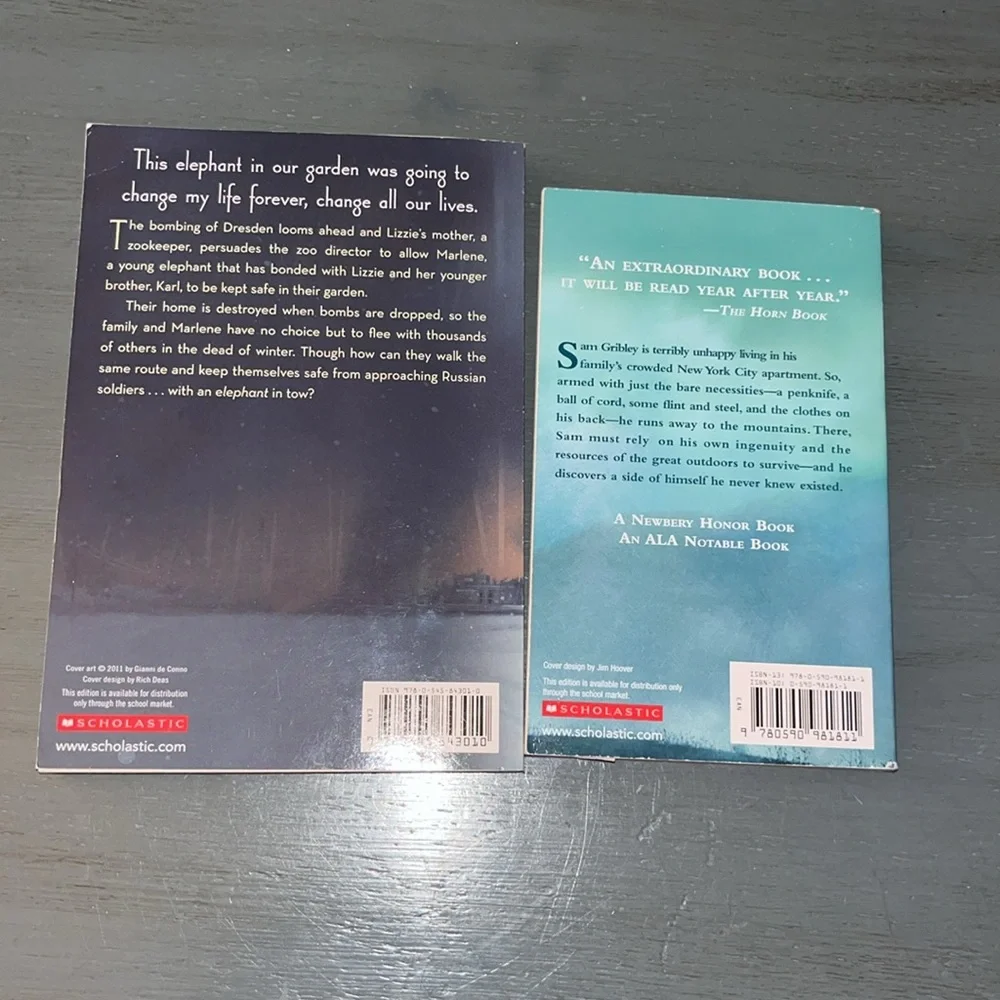 Scholastic 2 Book Set An Elephant in the Garden & My Side of the Mountain EUC